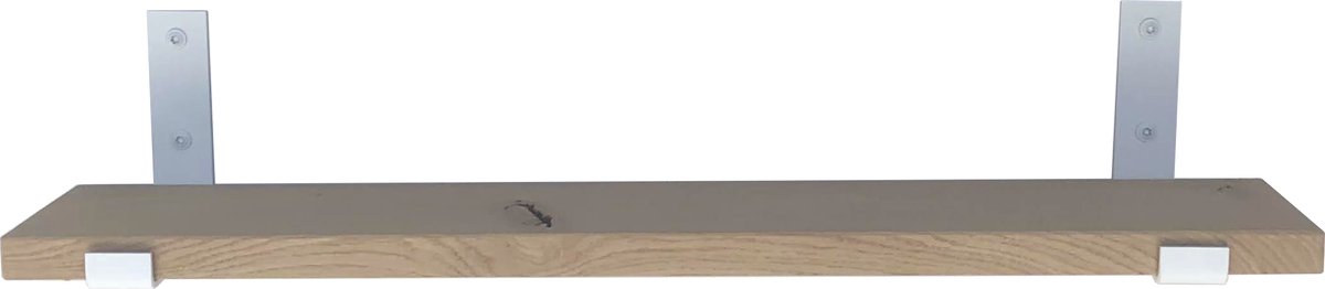 GoudmetHout Massief Eiken Wandplank - 160x10 cm - Industriële Plankdragers L-vorm Up - Staal - Mat Wit - Wandplank hout