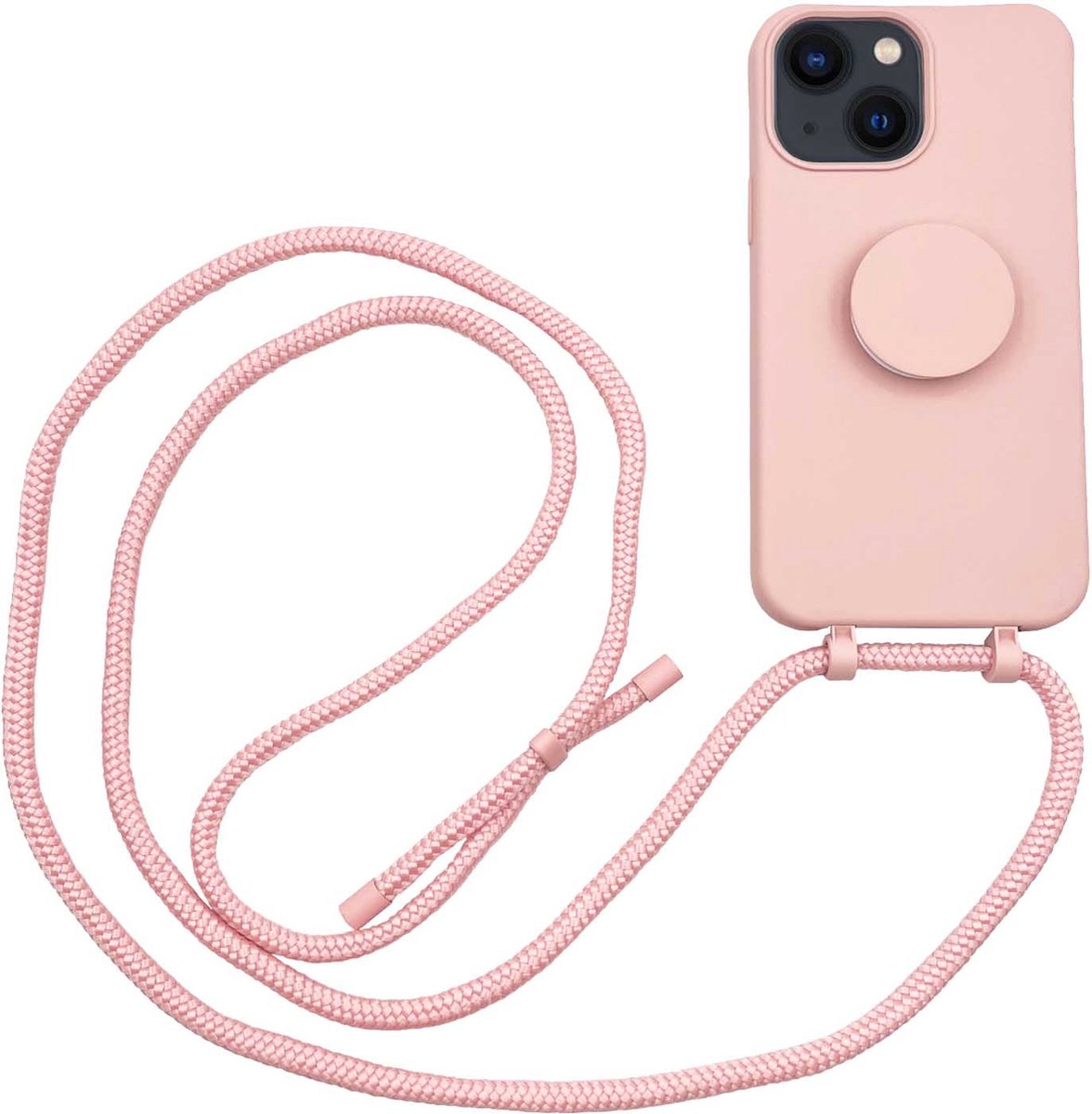 Høyde - 2 in 1 Socket houder en Necklace Backcover hoes - iPhone 13 Mini - Roze