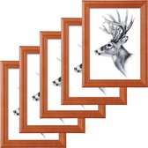 Furnibella - Fotolijstje Bruin set van 5 in Houten en glas,Fotolijstjes Decoratief 13x18cm,9412-5