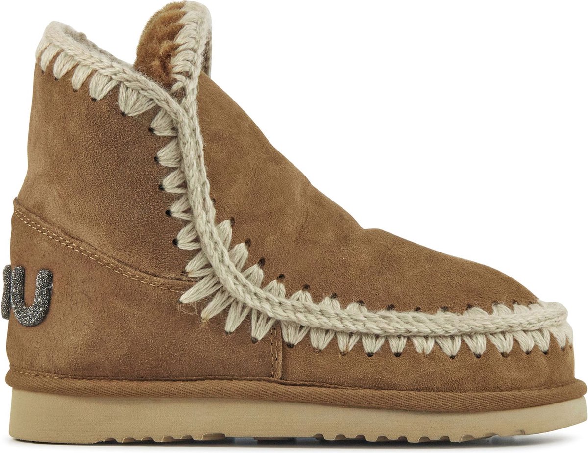 Mou Enkellaarsjes Dames - Pantoffels / Damesschoenen - Suède - Eskimo18 glit log - Cognac - Maat 40