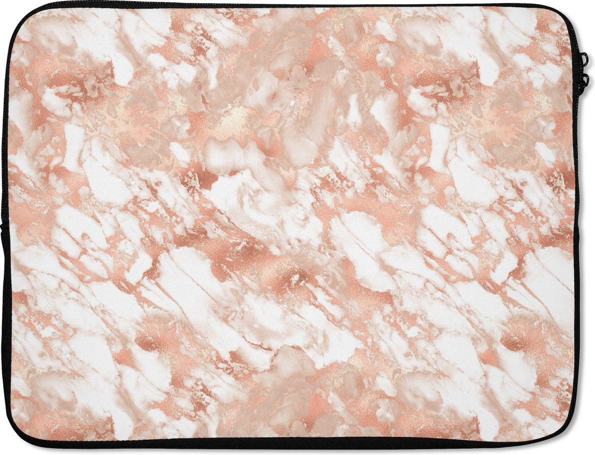 Laptophoes - Rose goud - Luxe - Marmer print - Wit - Laptoptas - Laptop sleeve - Laptophoezen - 15 6 Inch - Laptop