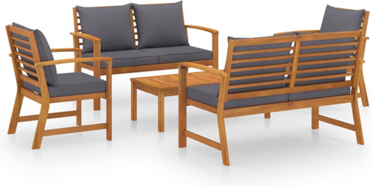 Bol.com vidaXL - 5-delige - Loungeset - met - kussens - massief - acaciahout aanbieding