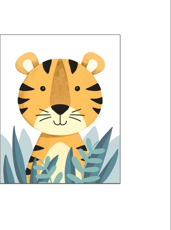 PosterDump - Tijger in het gras - Baby / kinderkamer poster - Dieren poster - 30x21cm / A4