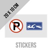 Pictogram/ sticker | Parkeren en stilstaan verboden/ Wegsleepregeling | 20 x 10 cm | Parking vrijhouden | Niet parkeren | Takelen | Sleepdienst | Wegslepen | Universeel | Privaat parking | 2 stuks