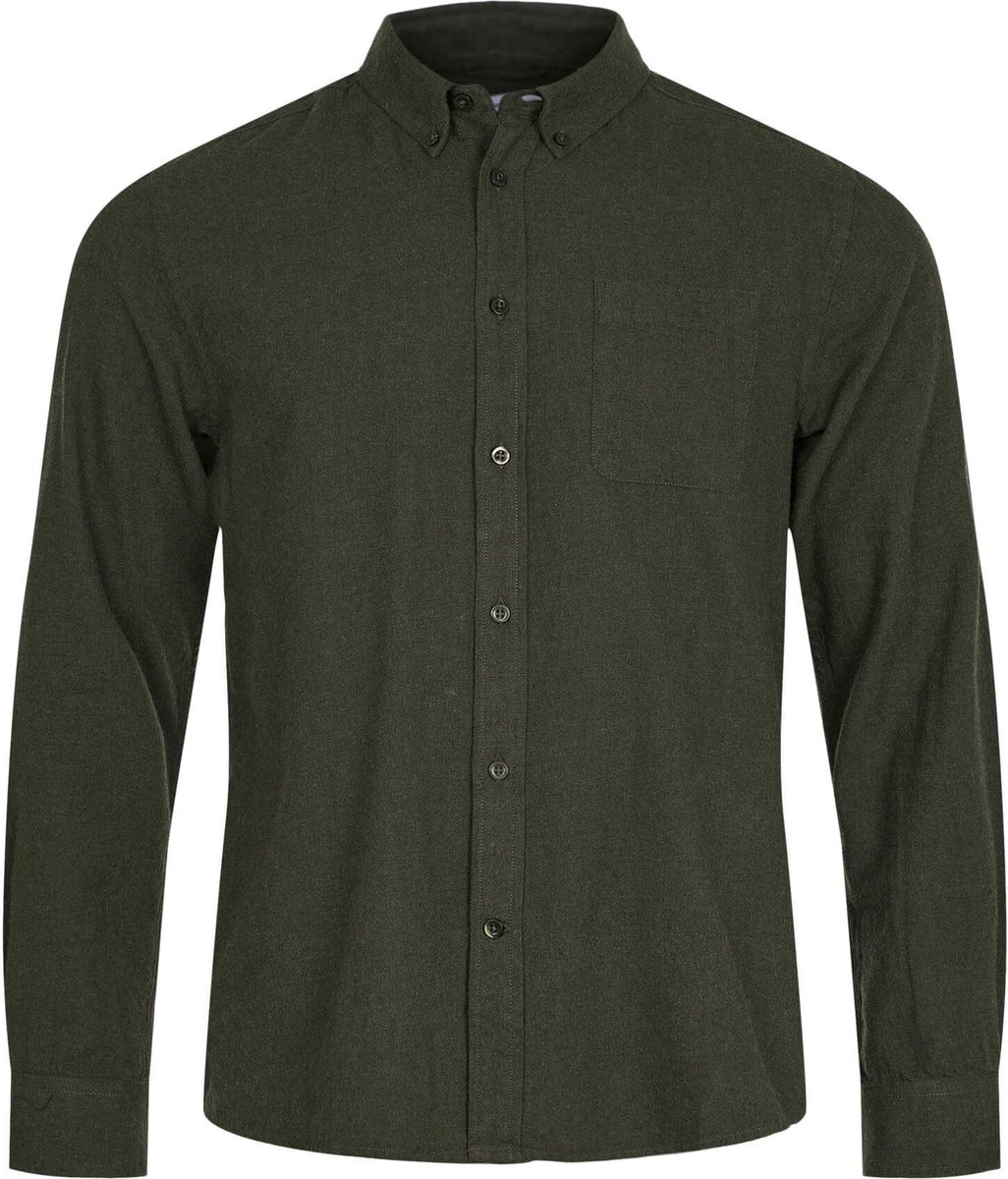 KnowledgeCotton Apparel - Overhemd Donkergroen - Maat XL - Regular-fit