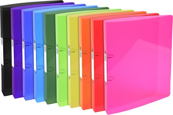 OfficeTree 12x ringband set - 12 kleuren - 2-ringmechaniek - A4 ringband rugbreedte 3,5 cm - ringmappen gemaakt van robuust kunststof - smalle ringmap incl. sticker - nietmachine