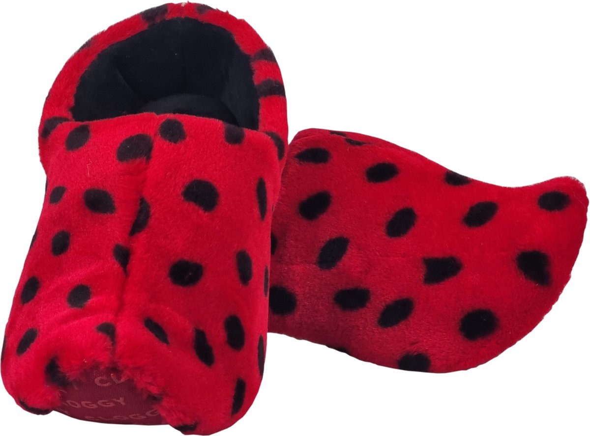 Elcee-HaELcee-Haly – Klomp sloffen – Pantoffelklomp met Lieveheersbeestjes motief – Warme sloffen – Rood/Zwart – Maat 25/26/27