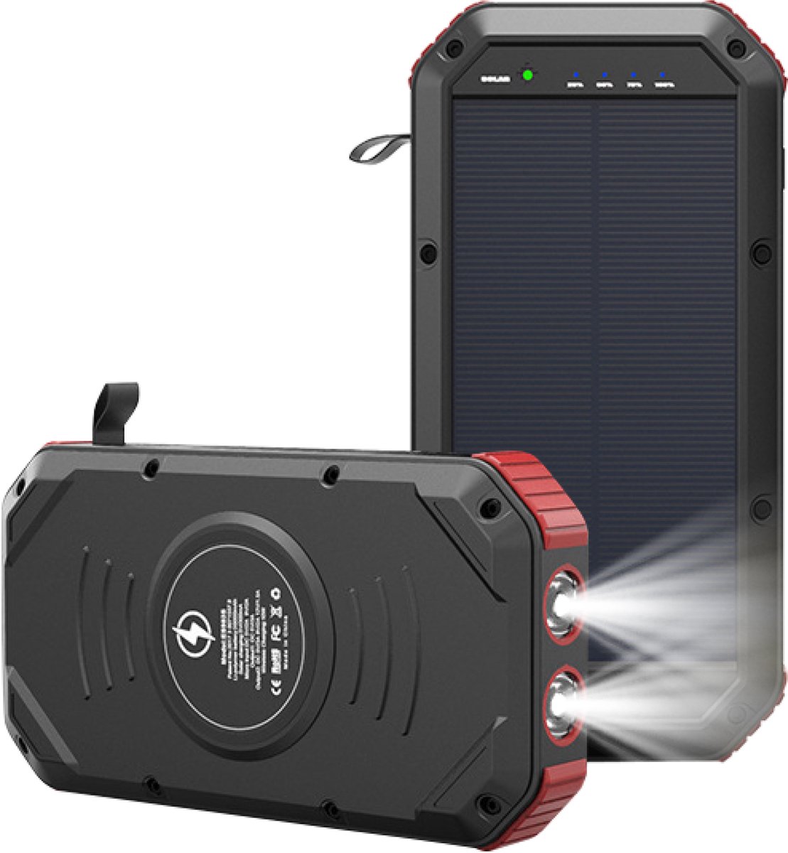 Nuvance - Solar Powerbank 30000 Mah - Geschikt voor iPhone en Samsung - Waterdicht en Draadloze Powerbank - Wireless Charger op Zonneenergie - Zwart