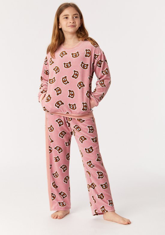 output Het formulier Veroveren Woody pyjama velours meisjes/dames - oudroze met uil all-over print -  222-1-PDV-V/913... | bol.com