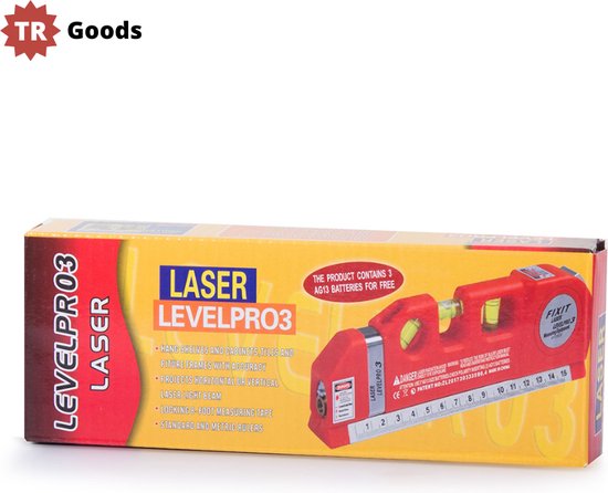 T.R. Tools - Levelpro3 Laserwaterpas - Incl. Rolmaat 2,50 meter - Incl. Batterijen - 3 Verschillende lasers - Kruislijnlaser - Horizontale en Verticale Laser - Klussen - Waterpassen - T.R.Goods