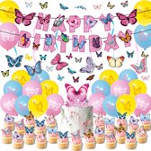 59 delig verjaardagset - Thema: Vlinder - Versiering voor feestjes, verjaardag - feestdecoratie