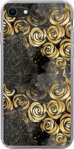 Geschikt voor iPhone SE 2022 hoesje - Marmer print - Goud - Roos - Patronen - Siliconen Telefoonhoesje