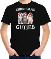 Kitten Kerstshirt / Kerst t-shirt Christmas cuties zwart voor kinderen - Kerstkleding / Christmas outfit 116/134