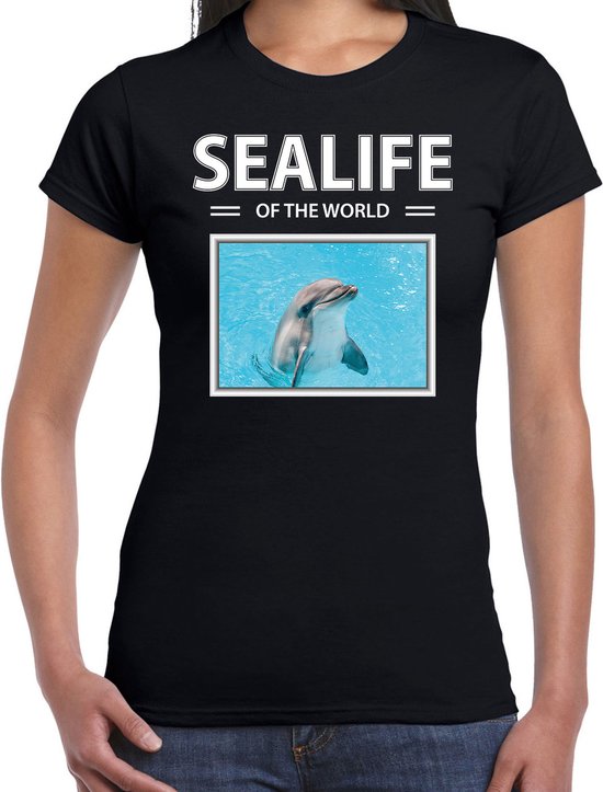 Dieren foto t-shirt Dolfijn - zwart - dames - sealife of the world - cadeau shirt Dolfijnen liefhebber XL