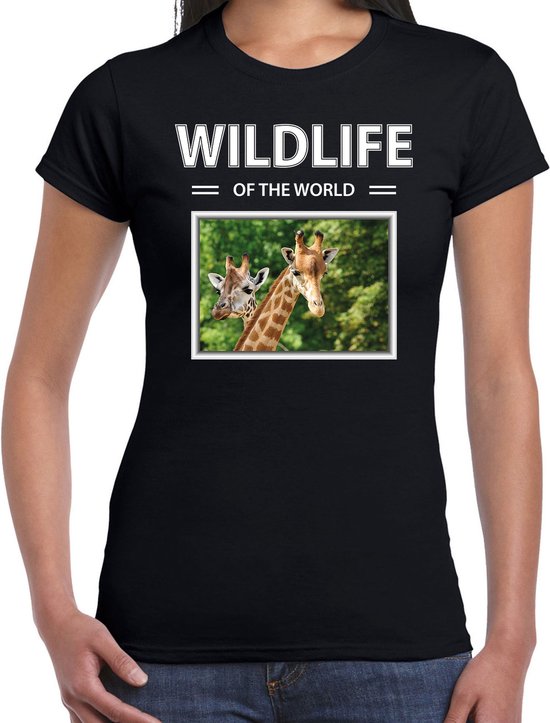 Dieren foto t-shirt giraf - zwart - dames - wildlife of the world - cadeau shirt giraffen liefhebber XS