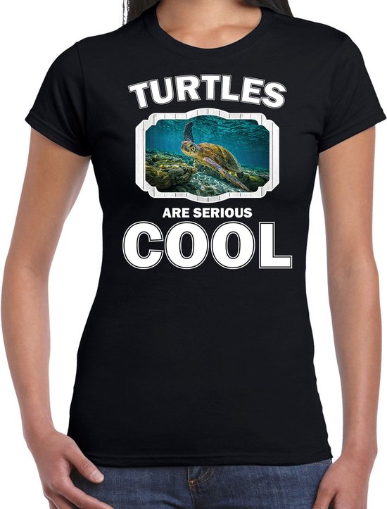 Dieren schildpadden t-shirt zwart dames - turtles are serious cool shirt - cadeau t-shirt zee schildpad/ schildpadden liefhebber S