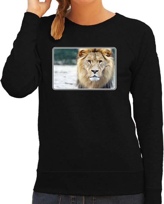Pull Animaux photo lion - noir - femme - animaux africains / pull cadeau lion - vêtements / sweat shirt 2XL