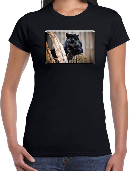 Dieren shirt met panters foto - zwart - voor dames - natuur / zwarte panter cadeau t-shirt / kleding S