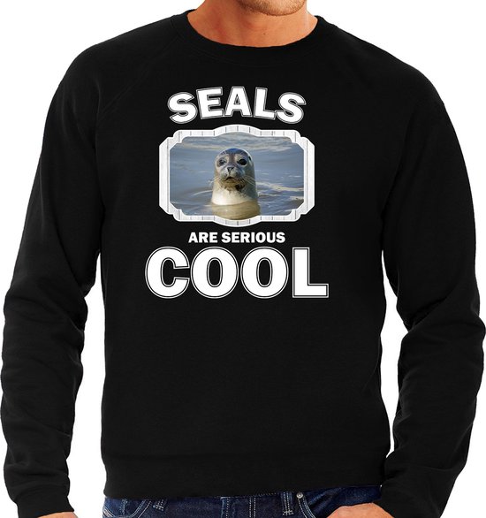 Dieren zeehonden sweater zwart heren - seals are serious cool trui - cadeau sweater grijze zeehond/ zeehonden liefhebber XL