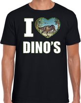 I love dino's t-shirt met dieren foto van een dino zwart voor heren - cadeau shirt Tyrannosaurus Rex dino's liefhebber L