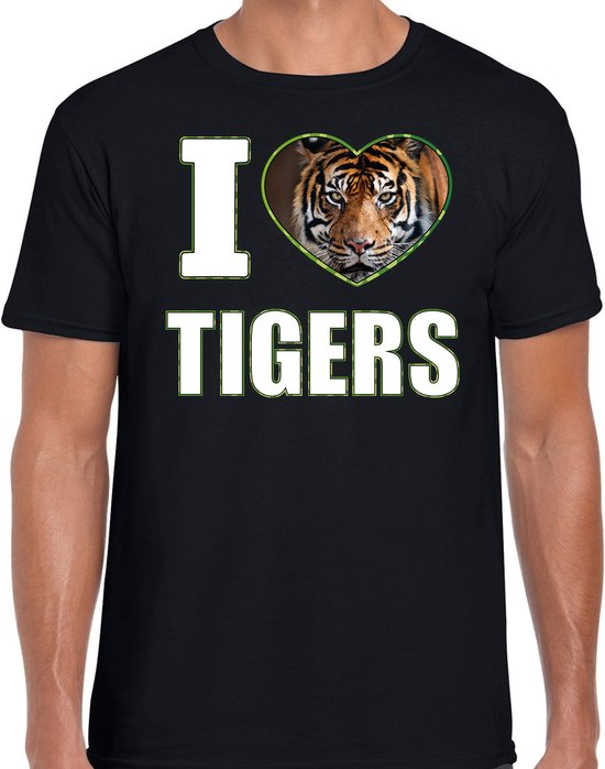 I love tigers t-shirt met dieren foto van een tijger zwart voor heren - cadeau shirt tijgers liefhebber L