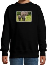 Dieren sweater olifanten foto - zwart - kinderen - Afrikaanse dieren/ olifant cadeau trui - kleding / sweat shirt 98/104