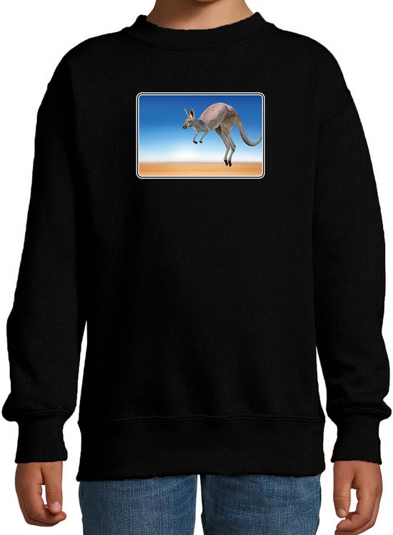 Dieren sweater kangoeroes foto - zwart - kinderen - Australische dieren/ kangoeroe cadeau trui - kleding / sweat shirt 134/146