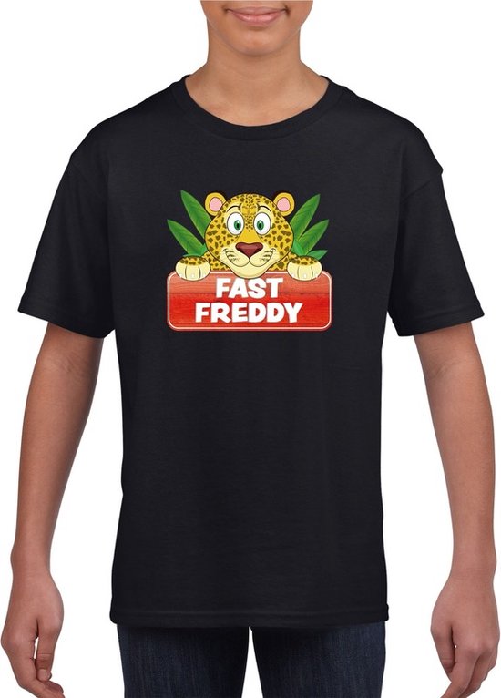 Fast Freddy t-shirt zwart voor kinderen - unisex - luipaarden shirt - kinderkleding / kleding 122/128