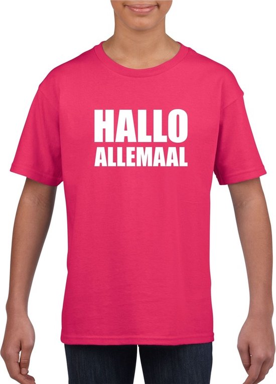 Hallo allemaal tekst roze t-shirt voor kinderen 110/116