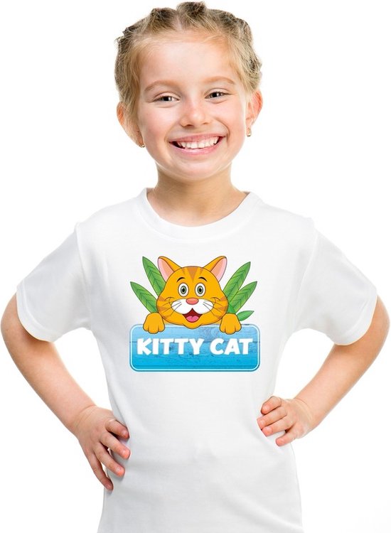 Kitty Cat t-shirt wit voor kinderen - unisex - katten / poezen shirt - kinderkleding / kleding 122/128
