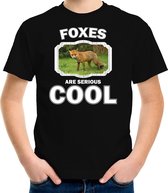 Dieren vossen t-shirt zwart kinderen - foxes are serious cool shirt  jongens/ meisjes - cadeau shirt bruine vos/ vossen liefhebber - kinderkleding / kleding 146/152
