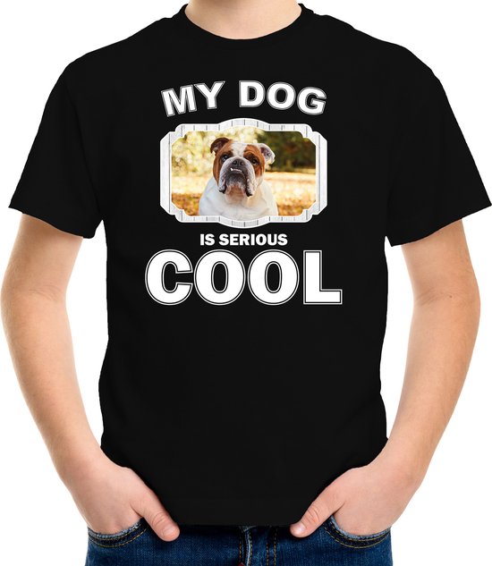 Britse bulldog honden t-shirt my dog is serious cool zwart - kinderen - Britse bulldogs liefhebber cadeau shirt - kinderkleding / kleding 122/128