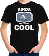 Dieren vogels t-shirt zwart kinderen - birds are serious cool shirt  jongens/ meisjes - cadeau shirt jan van gent vogel/ vogels liefhebber - kinderkleding / kleding 146/152