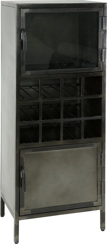 Vault - Barkast - 2 deuren - glas - staal - 12 wijnvakken - gun metaal