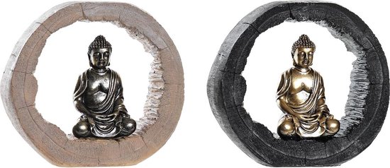 Decoratieve figuren DKD Home Decor Zwart Gouden Boeddha Hars (20,8 x 6 x 18,5 cm) (2 Stuks)