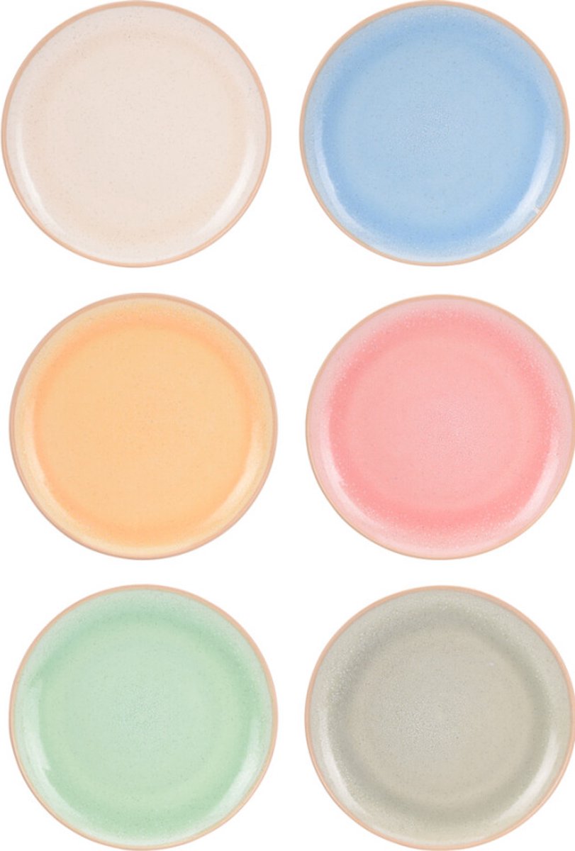 Siaki set van 4 porseleinen ontbijtbordjes in pastel roze met reactief glazuur