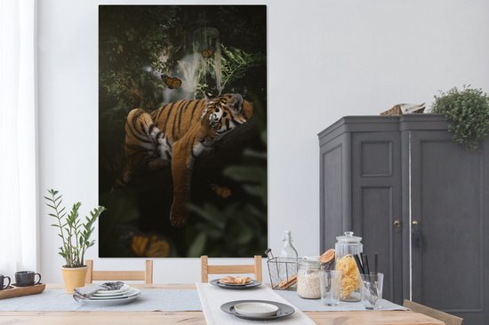 Toile - Nature - Papillon - Tigre - Jungle - Décoration murale - 120x180 cm - Intérieur toile