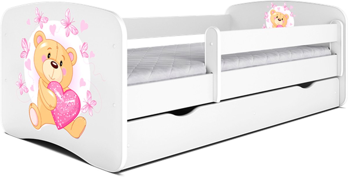 Bed babydreams wit vlinder teddybeer met lade & matras 180/80