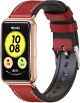 Strap-it Leren hyrid bandje - geschikt voor Huawei Watch Fit / Huawei Watch Fit New - rood