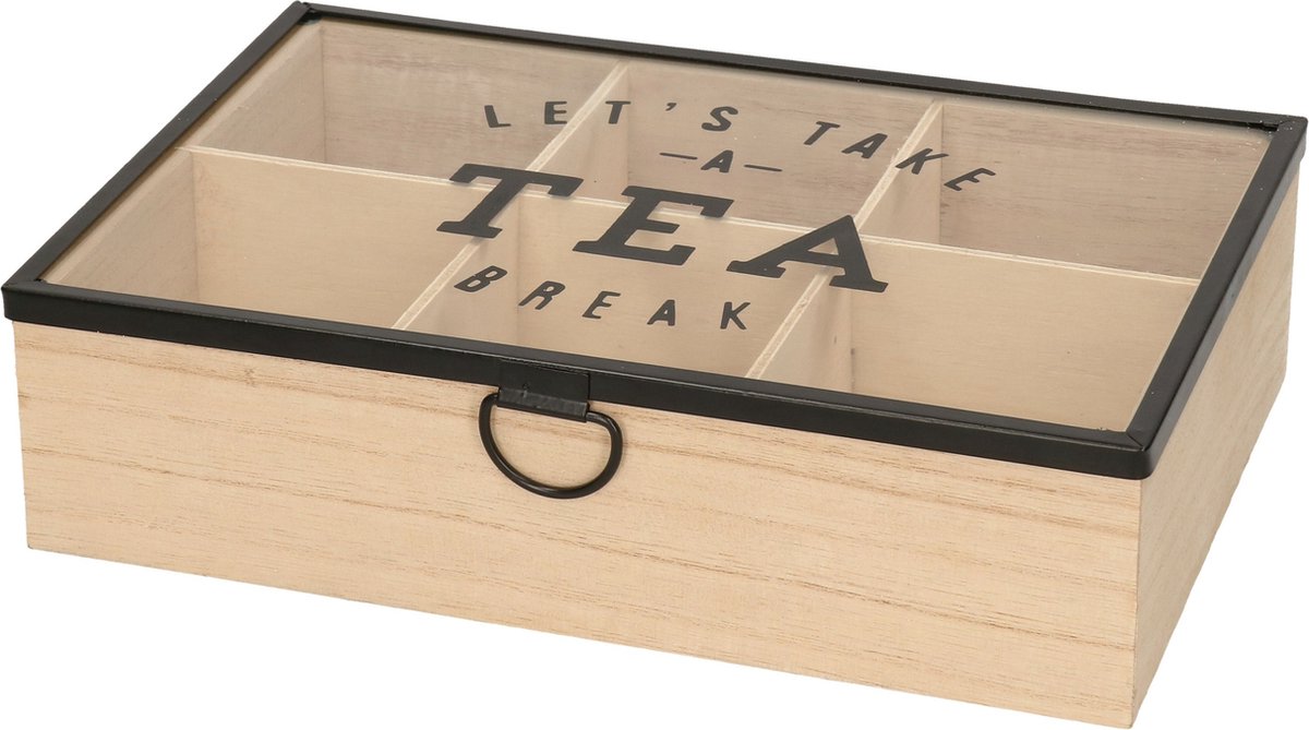 NIMMA Theedozen – Houten theedoos met magnetische sluiting – Geschikt voor Pickwick, Lipton & Plus – Zwart – Extra grote vakken voor theezakjes en losse thee (9 Vakken