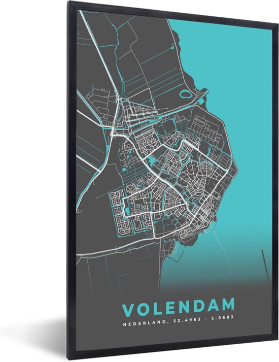 Cadre photo avec affiche - Volendam - Carte - Plan - Plan de la ville - 20x30 cm - Cadre pour affiche