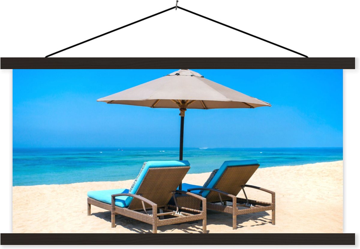Posterhanger incl. Poster 120x60 cm - Schoolplaat - Strandstoel - Parasol - Zomer - Zee -