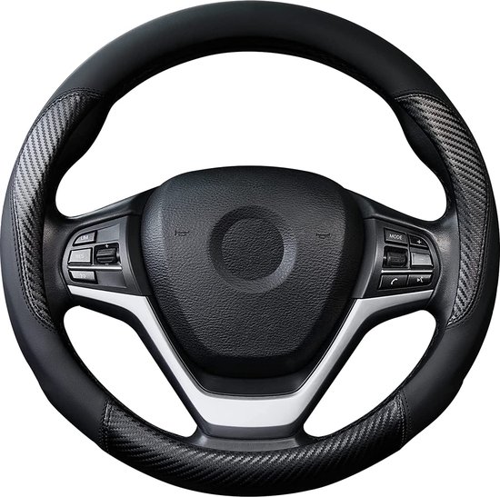 COFIT 15 inch Ademend Stuurhoes Auto Leer Universele Autostuurwielhoezen Ederen Stuurwielhoes Beschermer Stuur Hoes Maat M 37-38cm Zwart en Blauw