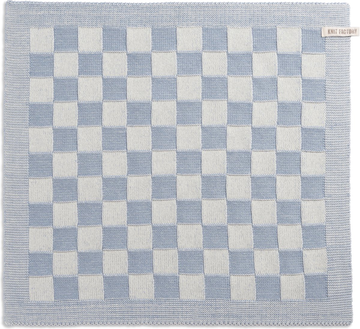 Knit Factory Gebreide Keukendoek - Keukenhanddoek Block - Geblokt motief - Handdoek - Vaatdoek - Keuken doek - Ecru/Licht Grijs - Traditionele look - 50x50 cm