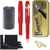 Kaweco - Cadeauset - (5delig) - Vulpen CLASSIC SPORT ROOD Fountain Pen - Fine - Vintage blikje - Oktogonal Clip Vergoldet - Patronen houder zwart - Vullingen