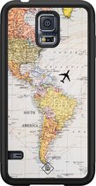 Casimoda® hoesje - Geschikt voor Samsung Galaxy S5 - Wereldkaart - Zwart TPU Backcover - Natuur - Bruin/beige