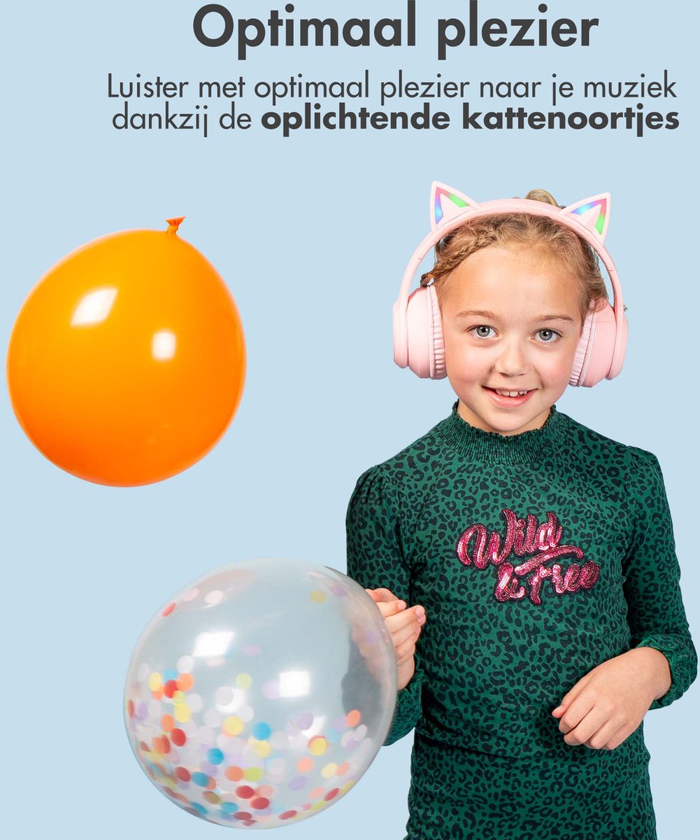 Afbeelding 2 van imoshion Kinder Koptelefoon met Kattenoortjes - Met Decibelbegrenzer - Bluetooth Koptelefoon Kinderen - Draadloze Over-Ear Hoofdtelefoon - Roze