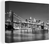 Canvas schilderij - Brooklyn - Brug - New York - Kamerdecoratie - Water - Zwart - Wit - 120x90 cm - Canvas doek - Canvas s