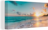 Canvas schilderij - Strand - Zon - Wolken - Zee - Zomer - Schilderijen op canvas - Canvas doek - 160x80 cm - Wanddecoratie - Slaapkamer - Portret van de zomer