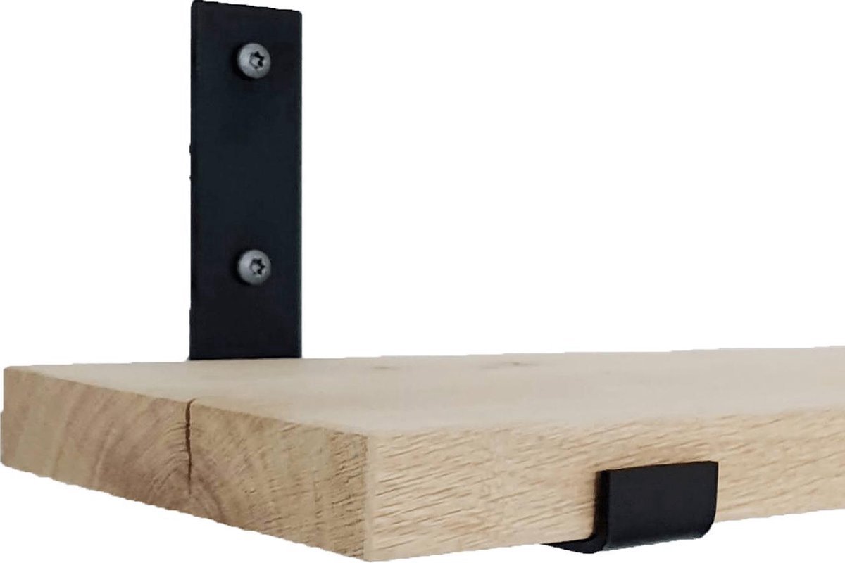 GoudmetHout Wandplank Industrieel - 40 x 20 cm Muurplank - Eiken Hout - Decoratie Wandrek & Boekenrek - Hangplank Keuken - Wall Shelf + 2 Mat Zwarte Plankdragers van Staal